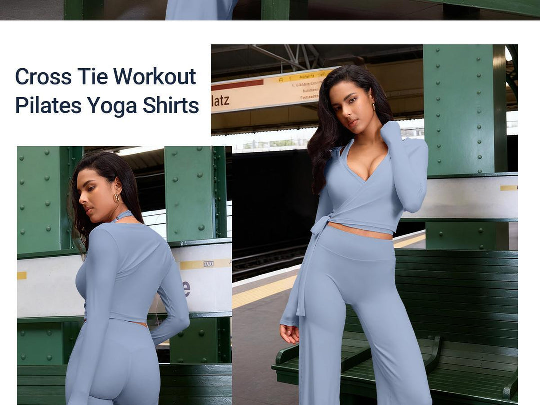 Front and back styling of the cross-tie workout set
