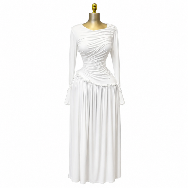 The ElaraSway draped seam maxi dress in white