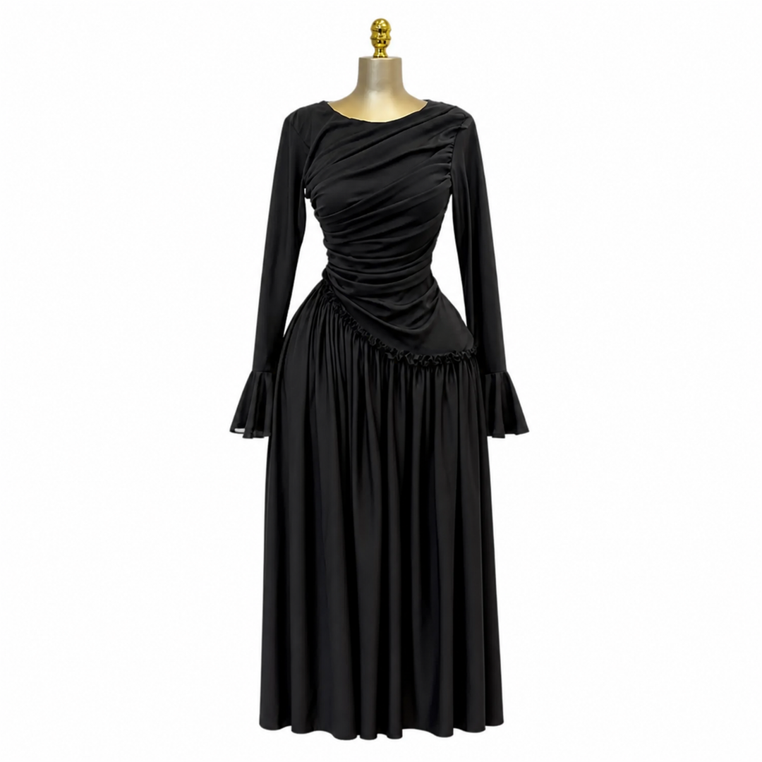 The ElaraSway draped seam maxi dress in black