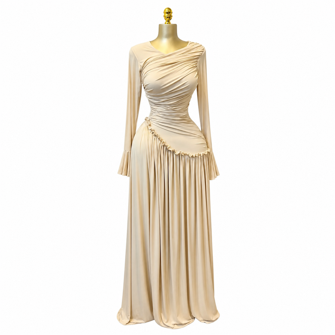 The ElaraSway draped seam maxi dress in light khaki