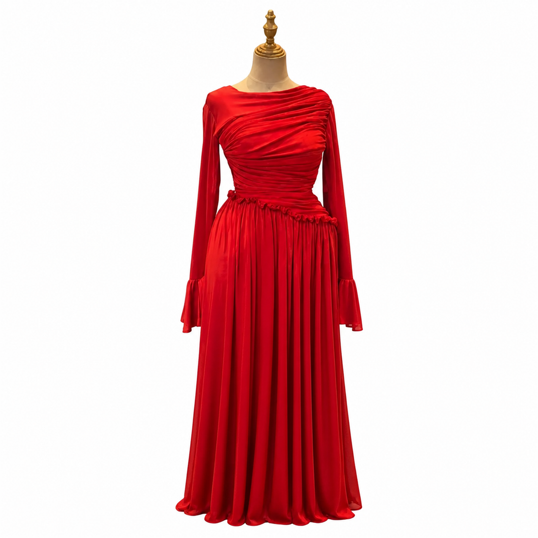 The ElaraSway draped seam maxi dress in red