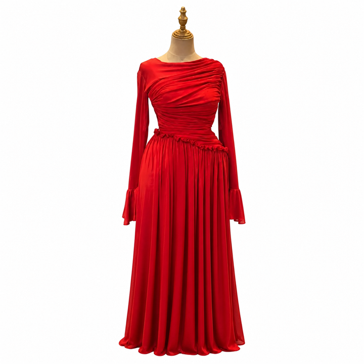 The ElaraSway draped seam maxi dress in red