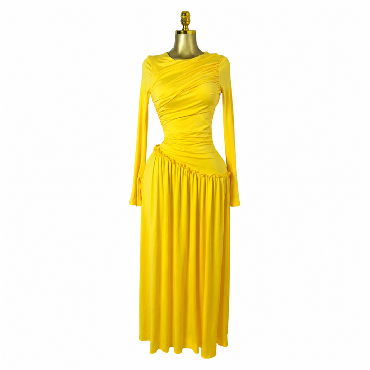 The ElaraSway draped seam maxi dress in yellow