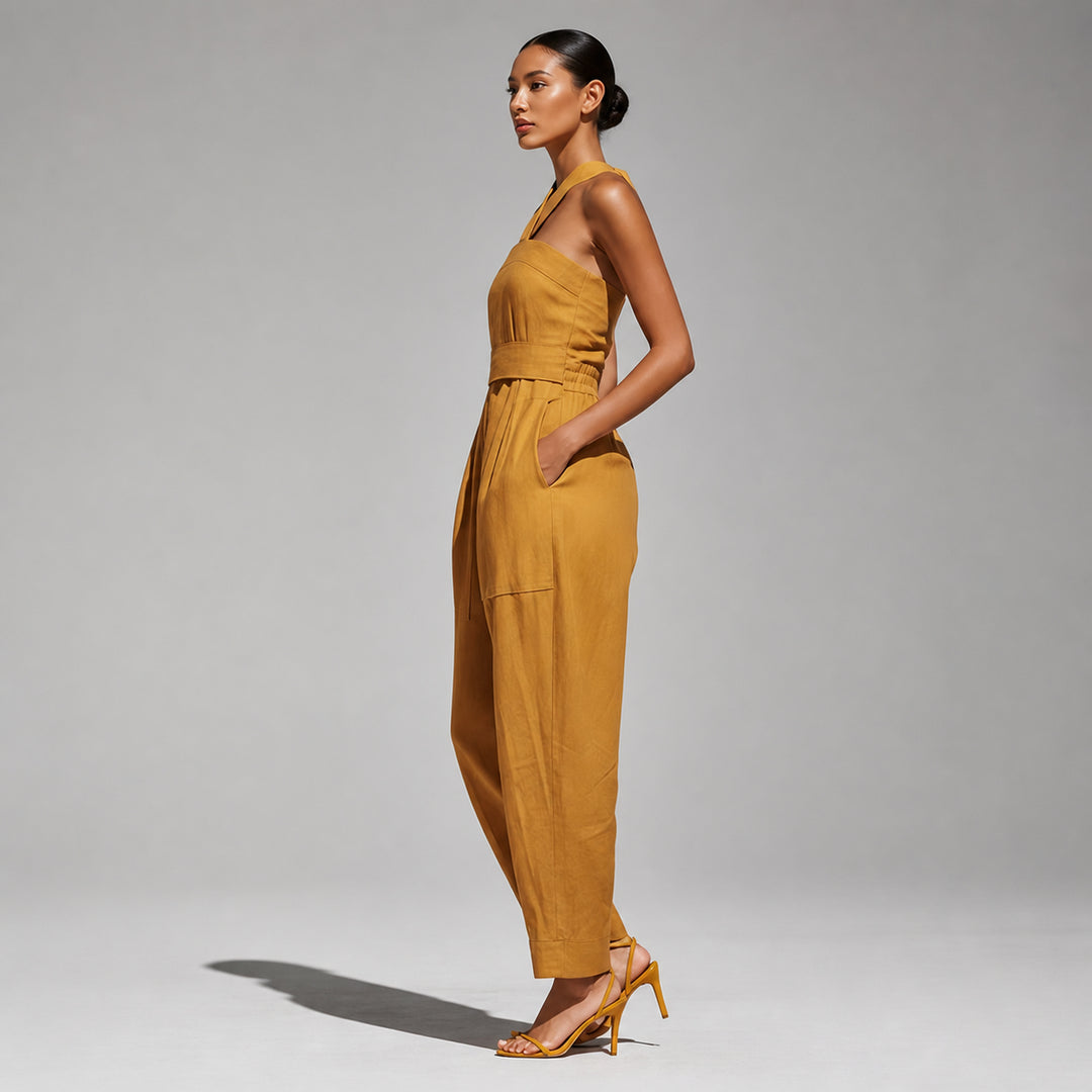Sunflower linen-blend jumpsuit side view