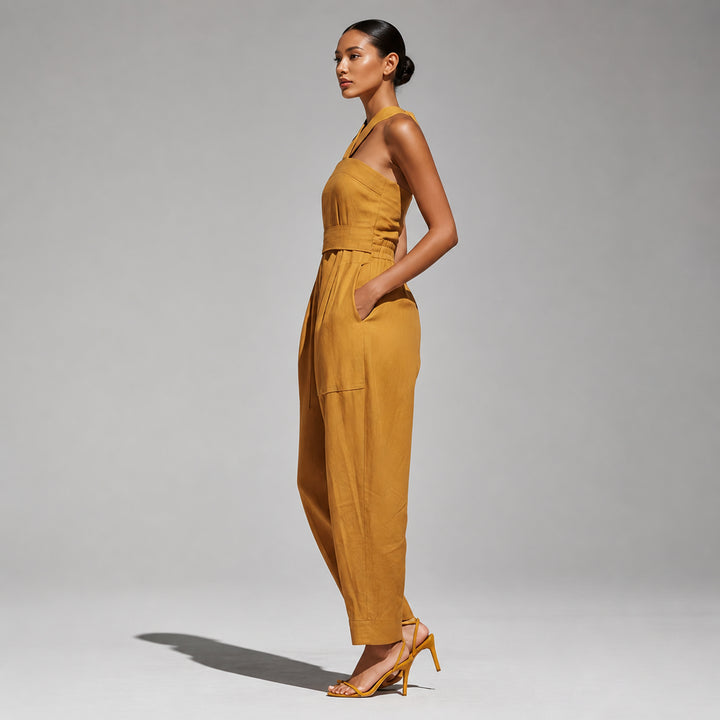 Sunflower linen-blend jumpsuit side view