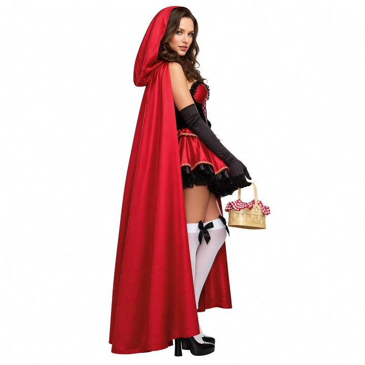 The Elara crimson hooded storybook costume set, side view