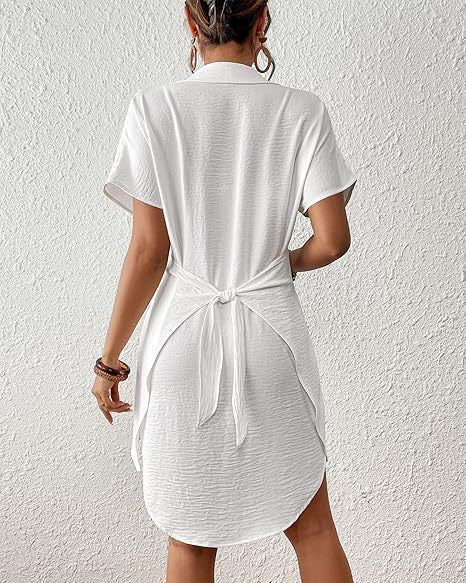White cover-up shirt back view with waist tie
