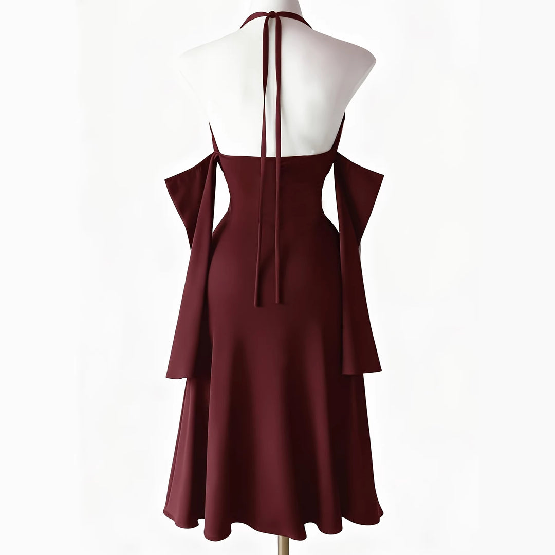 Burgundy gothic high-slit dress back view