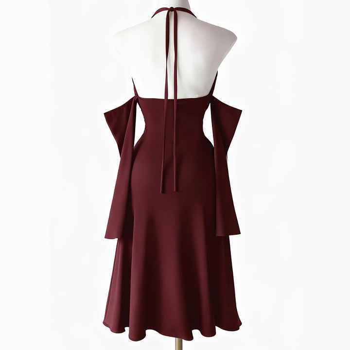Burgundy gothic high-slit dress back view