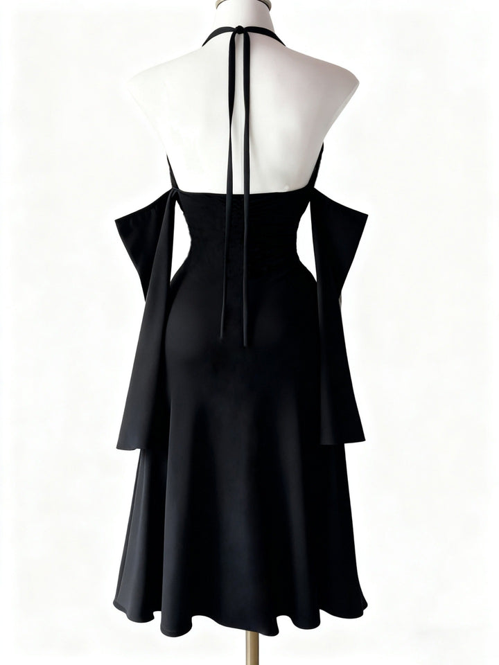 Black gothic high-slit dress back view