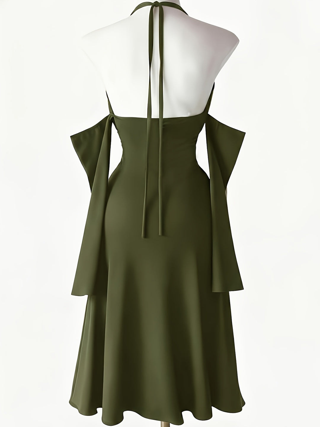Army Green gothic high-slit dress back view