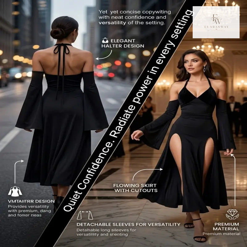 ElaraSway detachable sleeve halter and skirt feature guide