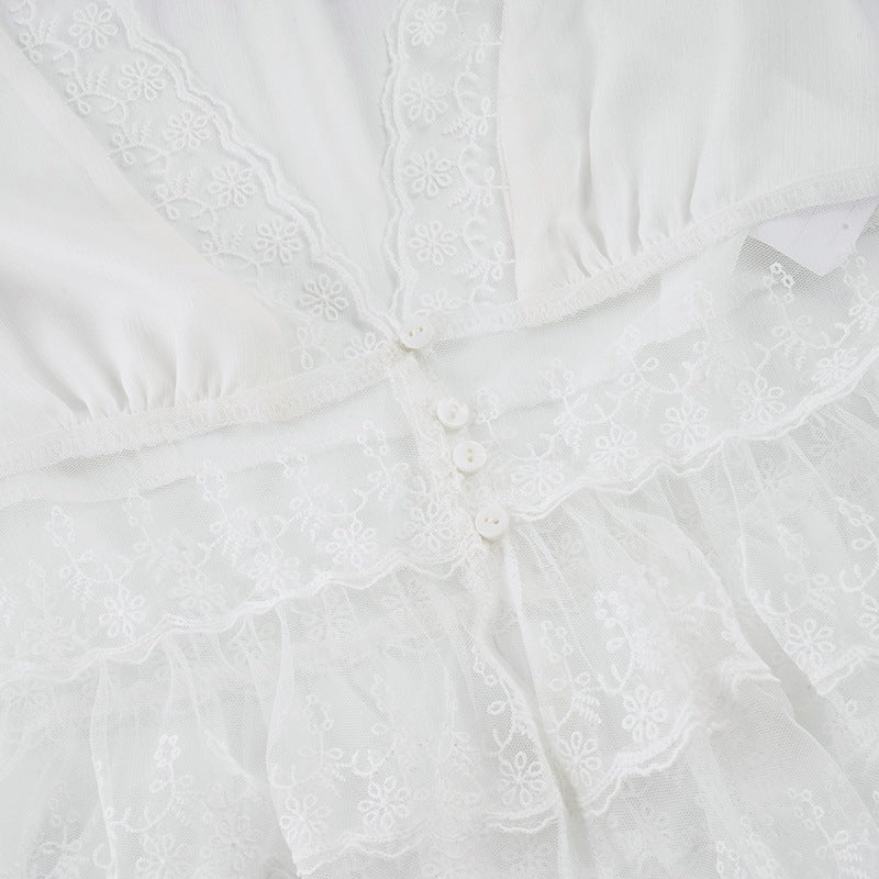 Covered button and lace waist construction detail