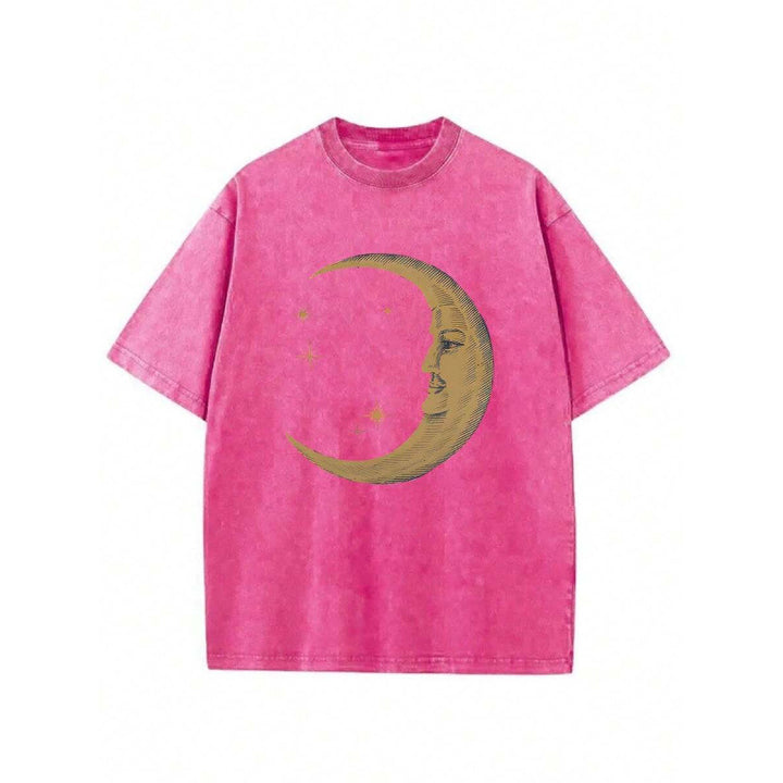 The Elara washed cotton crescent moon graphic T-shirt in Hot Pink, front view