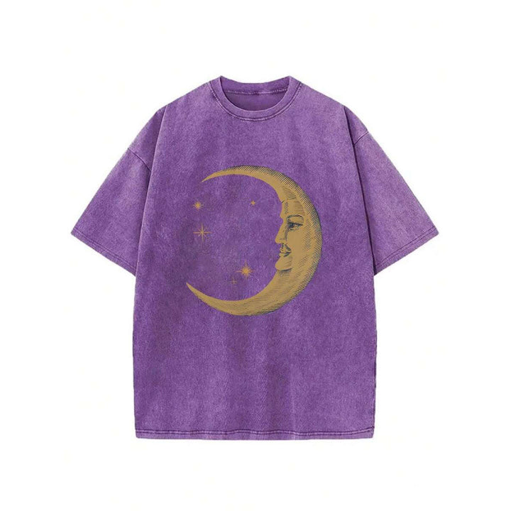 The Elara washed cotton crescent moon graphic T-shirt in Purple, front view