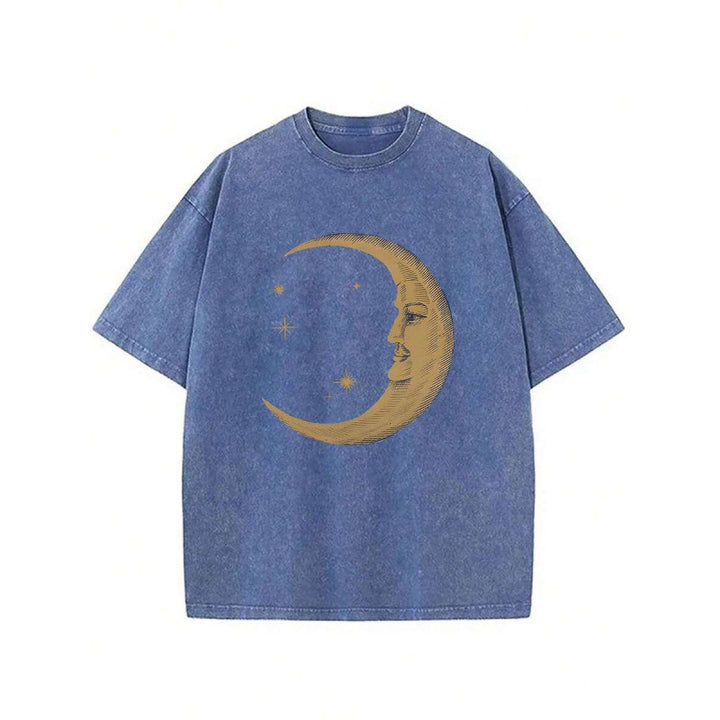 The Elara washed cotton crescent moon graphic T-shirt in Royal Blue, front view
