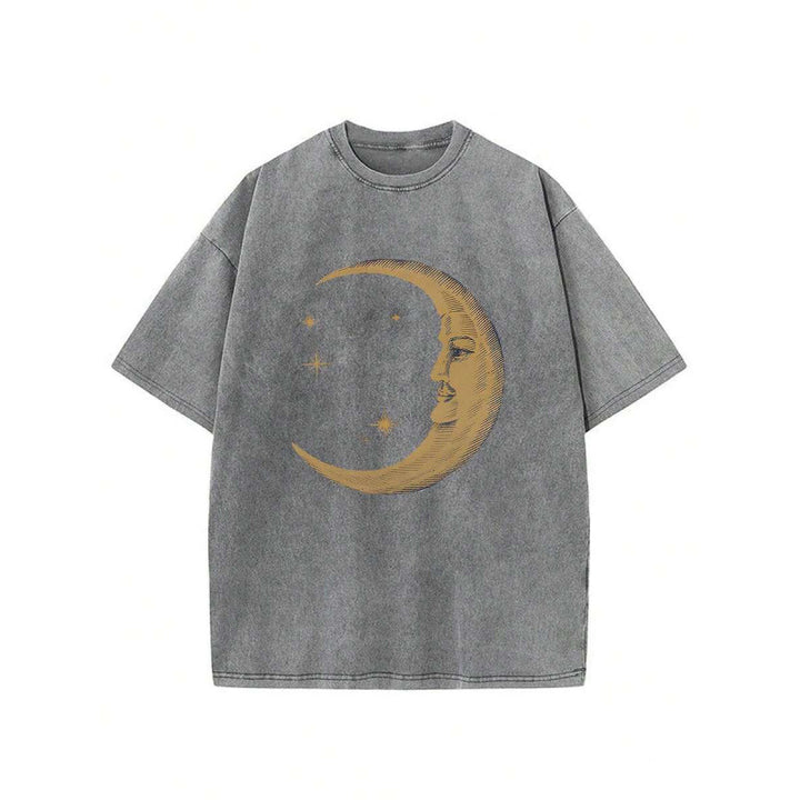 The Elara washed cotton crescent moon graphic T-shirt in Dark Grey, front view