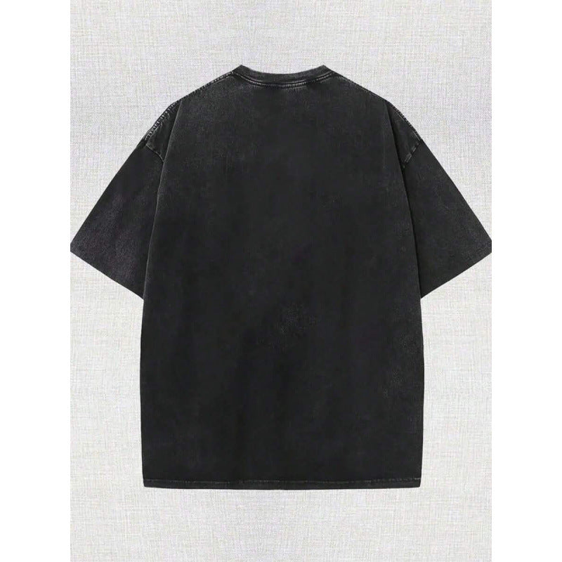 Black washed cotton T-shirt plain back view
