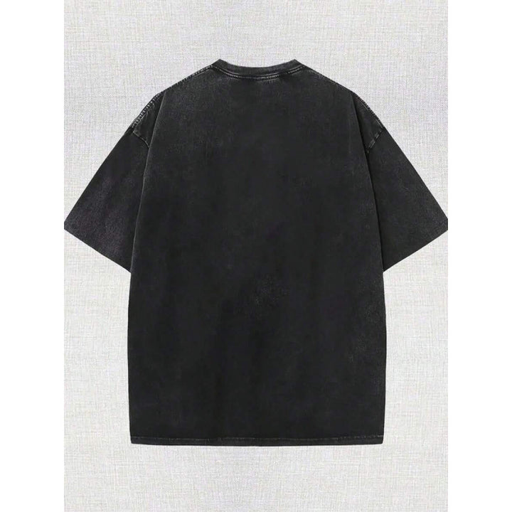 Black washed cotton T-shirt plain back view