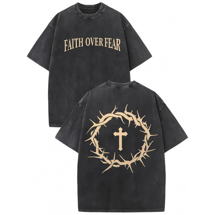 The Elara washed cross graphic tee in Black, front and back views