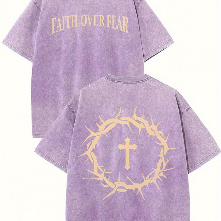 The Elara washed cross graphic tee in Light Purple, front and back views