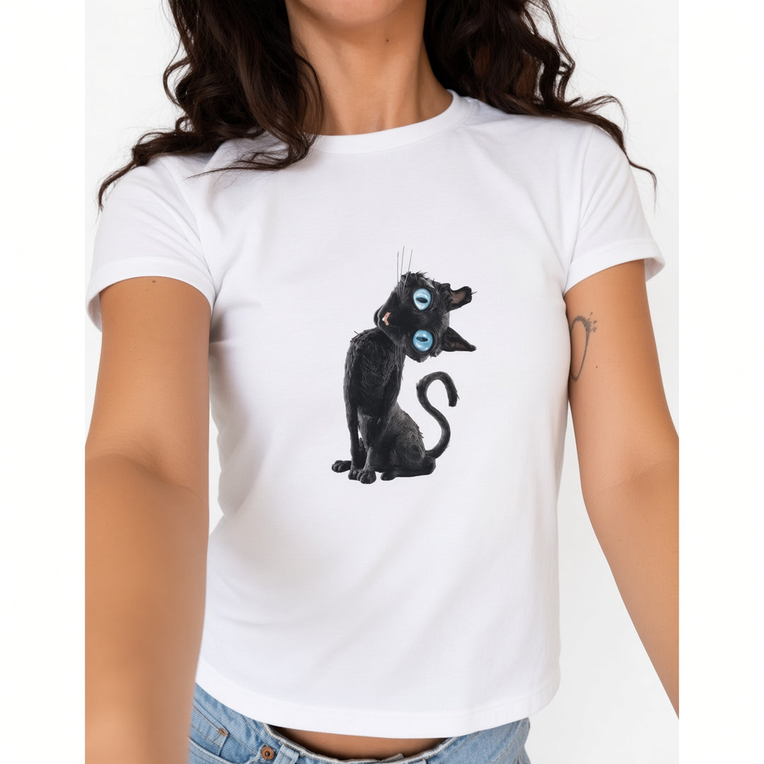 The Elara black cat graphic tee in White
