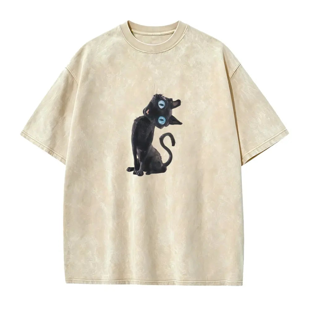 The Elara washed black cat graphic tee in Apricot