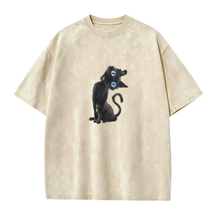 The Elara washed black cat graphic tee in Apricot