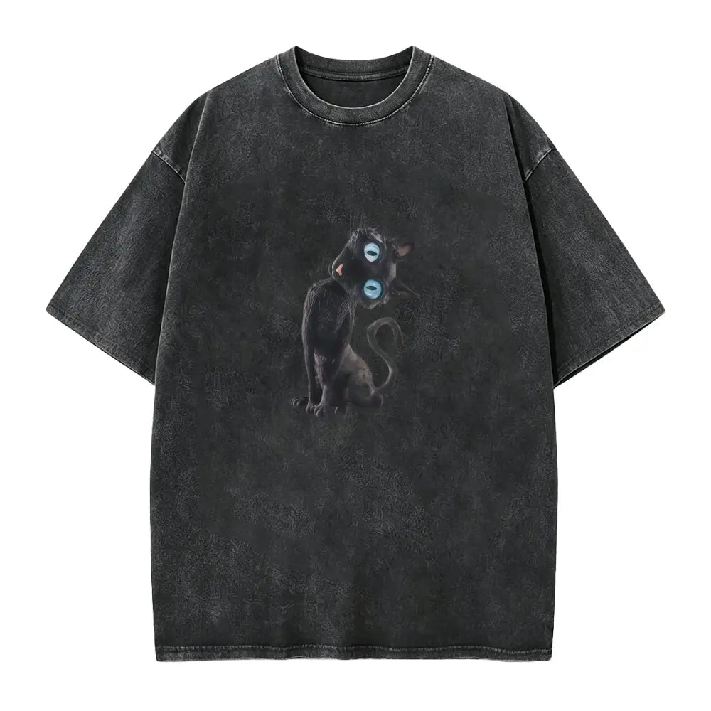 The Elara washed black cat graphic tee in Black