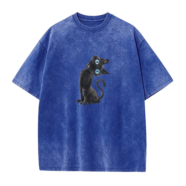 The Elara washed black cat graphic tee in Blue