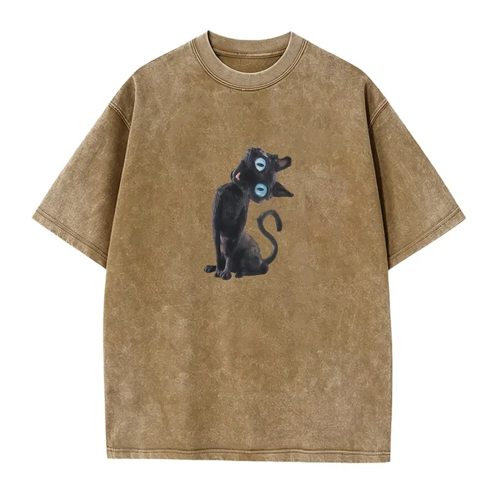 The Elara washed black cat graphic tee in Coffee