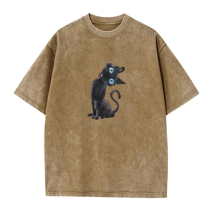 The Elara washed black cat graphic tee in Coffee
