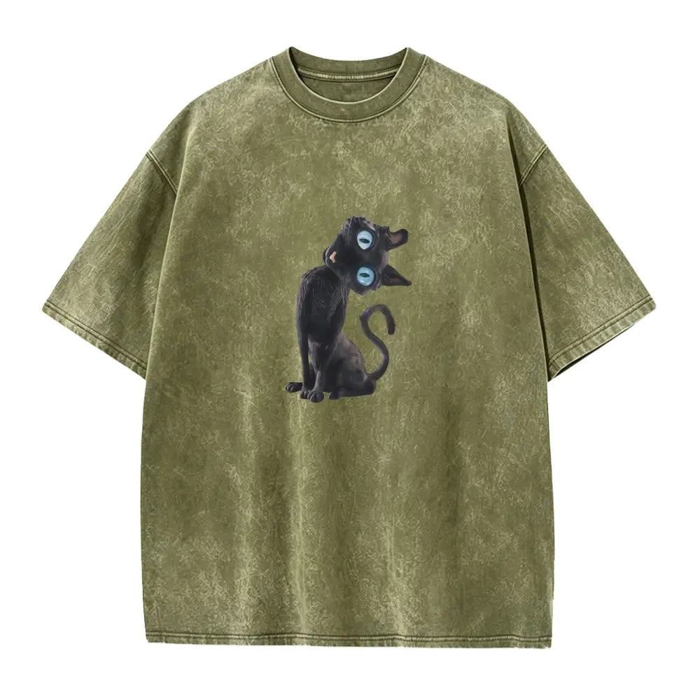 The Elara washed black cat graphic tee in Green