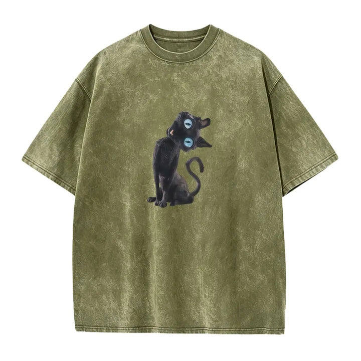 The Elara washed black cat graphic tee in Green