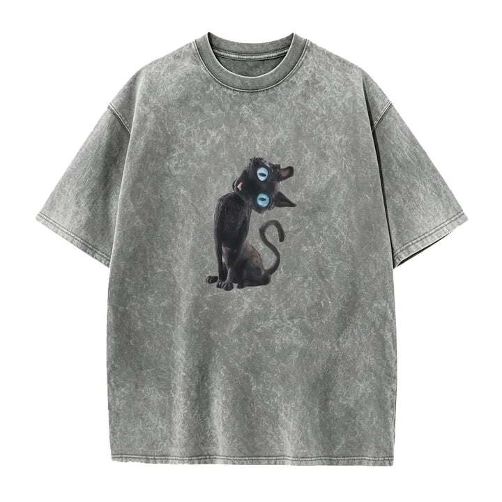 The Elara washed black cat graphic tee in Light Gray
