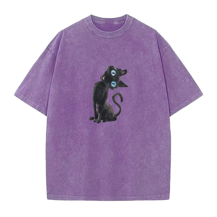 The Elara washed black cat graphic tee in Purple