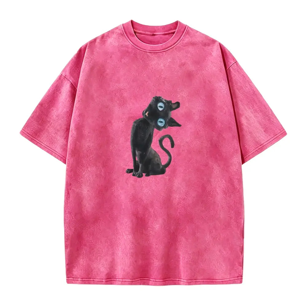 The Elara washed black cat graphic tee in Pink