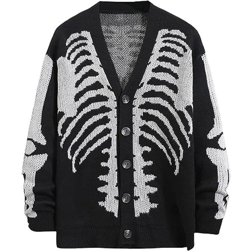 The Elara skeleton knit cardigan in Black 1, front view