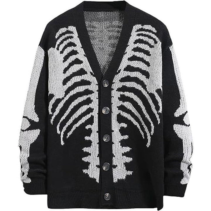 The Elara skeleton knit cardigan in Black 1, front view