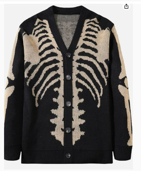 The Elara skeleton knit cardigan in Black 2, front view