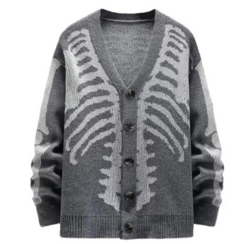 The Elara skeleton knit cardigan in Gray, front view