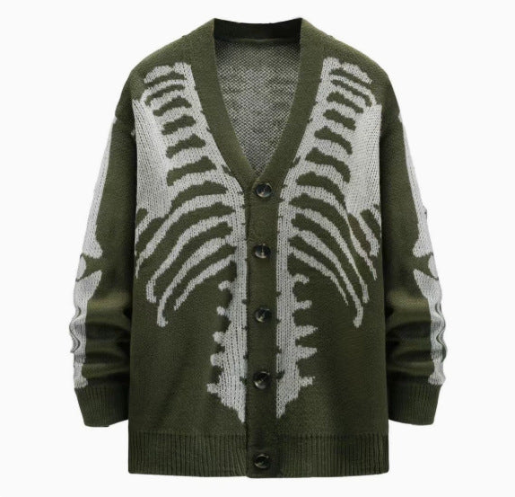 The Elara skeleton knit cardigan in Green, front view