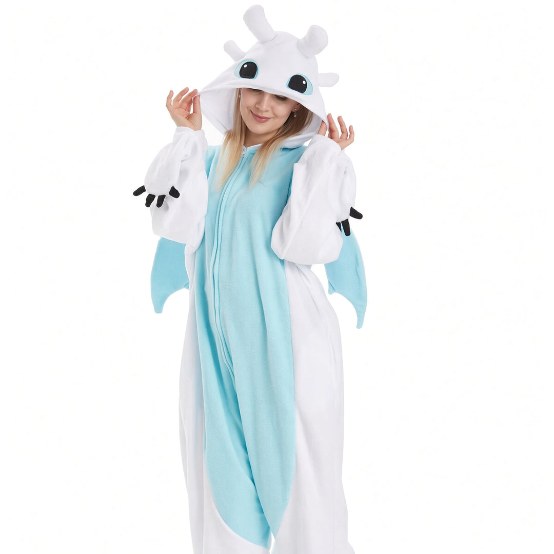 The Elara White dragon fleece adult costume, front view