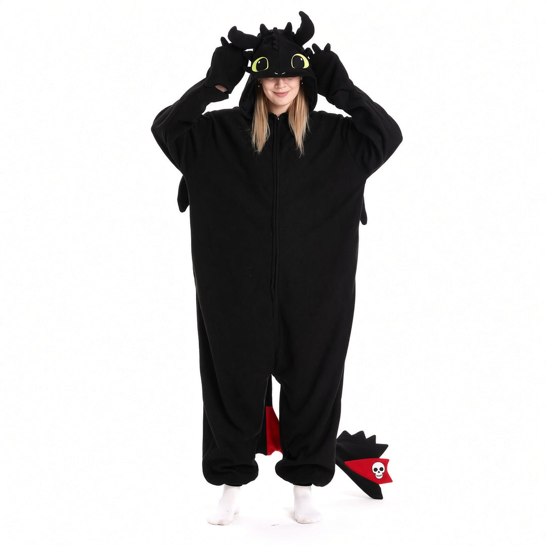 The Elara Black dragon fleece adult costume, front view