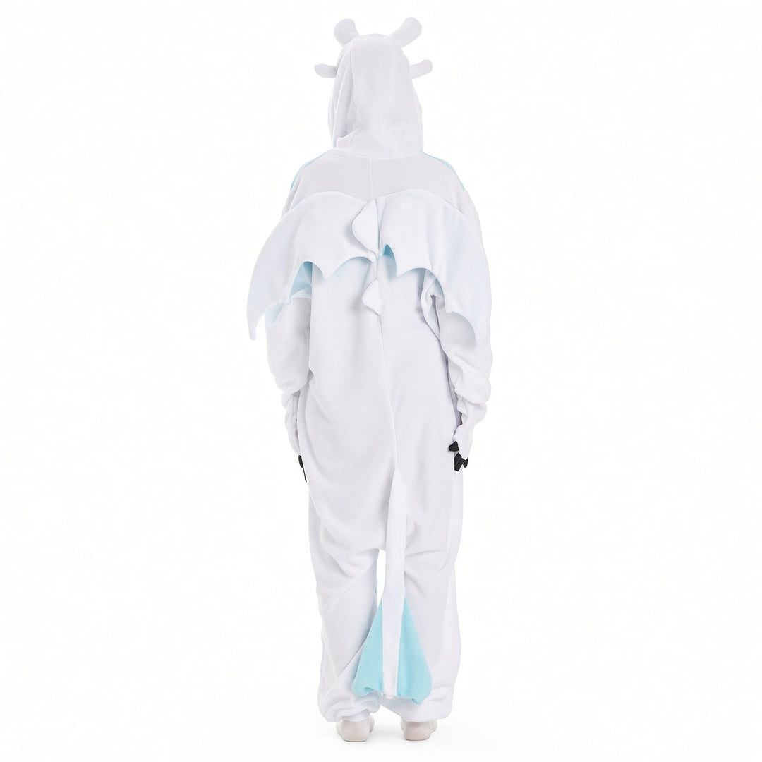 The Elara White dragon fleece costume, back view