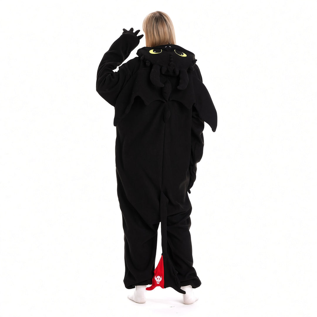 The Elara Black dragon fleece costume, back view