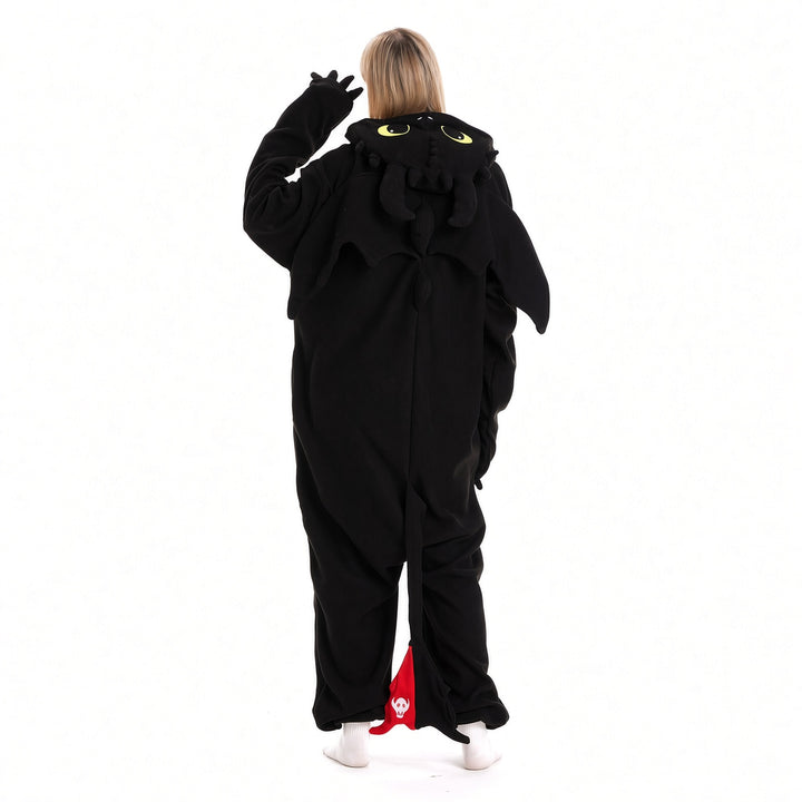 The Elara Black dragon fleece costume, back view