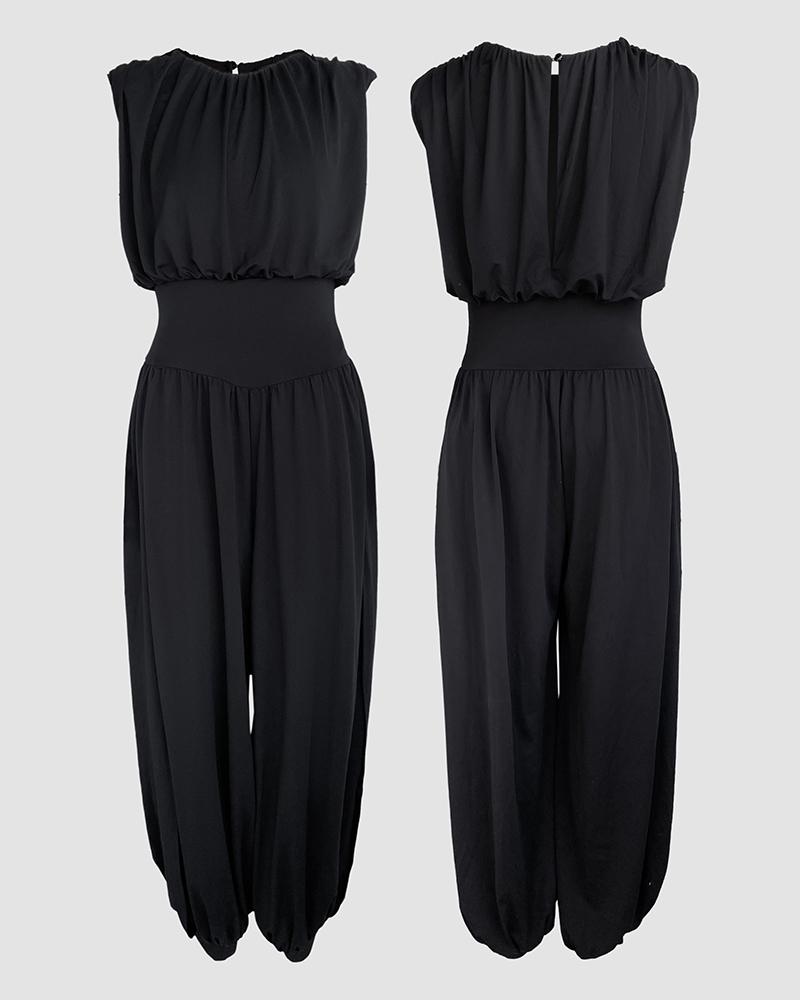 Front and back product view of the harem jumpsuit