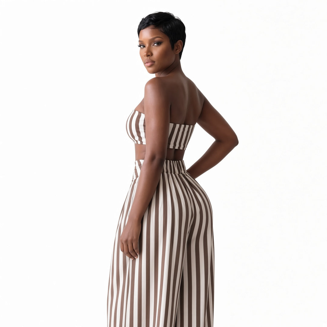 Back view of The Elara striped bandeau pant set