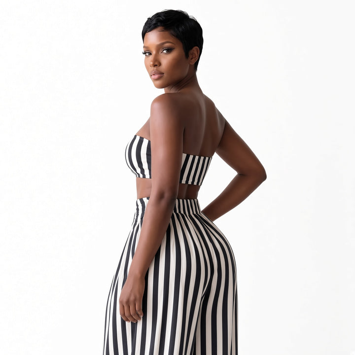 The Elara Black striped bandeau set, back view
